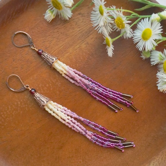 NEW Bohemian Tassel Beaded Earrings Gradient Ombre - Picture 3 of 3